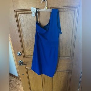 One shoulder blue mini dress